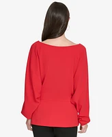 Halston Women's Dolman-Sleeve Boat-Neck Peplum Top