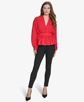 Halston Women's Tie-Waist Balloon-Sleeve Peplum Top