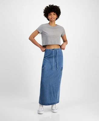 Tinseltown Juniors' Drawstring Cargo-Pocket Maxi Skirt