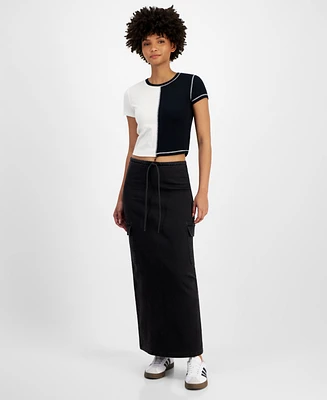 Tinseltown Juniors' Drawstring Cargo-Pocket Maxi Skirt