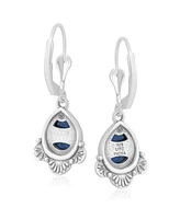 American West Jewelry Sterling Silver and Pear Shape Denim Lapis Gemstone Fan Lever Back Earrings