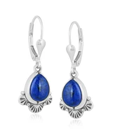 American West Jewelry Sterling Silver and Pear Shape Denim Lapis Gemstone Fan Lever Back Earrings