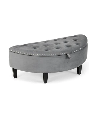 Slickblue Half Moon Storage Bench with Rubber Wood Legs-Grey