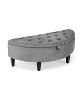 Slickblue Half Moon Storage Bench with Rubber Wood Legs-Grey