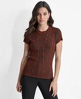 Dkny Women's Ribbed Two-Tone Short-Sleeve Sweater