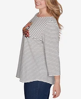 Ruby Rd. Plus Boat Neck Fall Y'All Truck Striped Knit Top