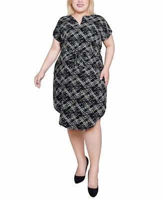 Ny Collection Plus Size Short Sleeve Tunic Dress with Belt