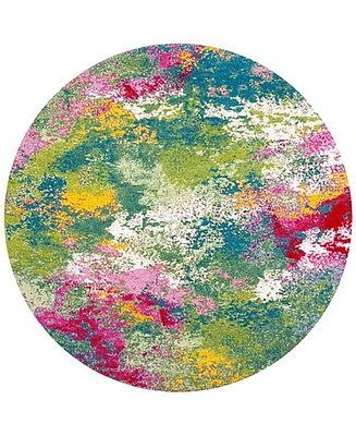 Safavieh Watercolor WTC697 Green and Fuchsia 6'7" x 6'7" Round Area Rug