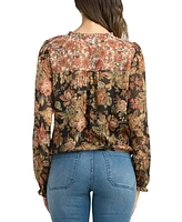 Bcx Juniors' Floral-Print Split-Neck Blouson-Sleeve Top