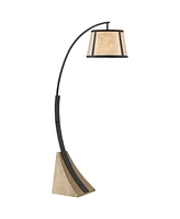 Franklin Iron Works Oak River Rustic Farmhouse Mission Style Arched Floor Lamp 66.5" Tall Dark Gray Black Wood Standing Base Mica Drum Shade for Livin