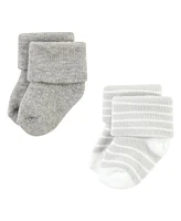 Hudson Baby Baby Boys Hudson Cotton Rich Newborn and Terry Socks, Gray Stripe 12 Pack, 6-12 Months