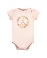 Hudson Baby Girls Cotton Bodysuits, Peace Love Flowers 5 Pack