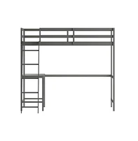 Emma+Oliver Ridley Twin Wood Loft Bed Frame With Protective Guardrails And Integrated Desk Ladder For Use Any 6-8" Thick Mattress