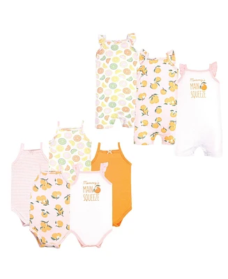 Hudson Baby Girls Cotton Bodysuits and Rompers, 8-Piece, Citrus Orange, 6-9 Months