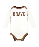 Hudson Baby Boys Cotton Long-Sleeve Bodysuits, Brave Lion 5 Pack, 9-12 Months