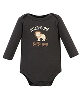 Hudson Baby Boys Cotton Long-Sleeve Bodysuits, Brave Lion 5 Pack, 9-12 Months