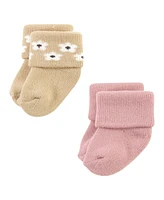 Hudson Baby Girls Cotton Rich Newborn and Terry Socks, Modern Rainbow, Months