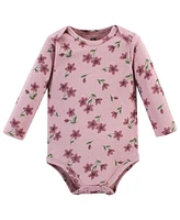 Hudson Baby Girls Cotton Bodysuit and Pant Set, Plum Wildflower Long Sleeve, 12-18 Months