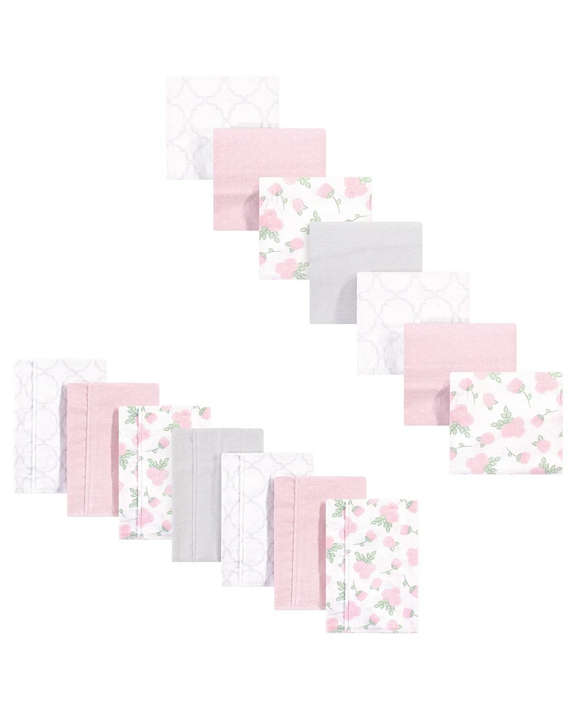 Hudson Baby Infant Girl Cotton Flannel Burp Cloths and Receiving Blankets Set, 14-Piece, Pink Rose, One Size