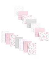 Hudson Baby Infant Girl Cotton Flannel Burp Cloths and Receiving Blankets, 14-Piece, Rose