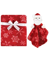 Hudson Baby Unisex Baby Plush Blanket with Security Blanket, Santa Snowflake, One Size