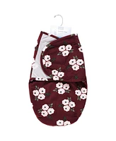 Hudson Baby Baby Girls Plush Faux Fur Swaddle Wrap, Burgundy Floral, 0-3 Months