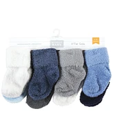 Hudson Baby Boys Cozy Chenille Newborn and Terry Socks, Solid Blue Gray 8 Pack Chenille, 0-6 Months