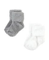 Hudson Baby Boys Cozy Chenille Newborn and Terry Socks, Solid Blue Gray 8 Pack Chenille, 0-6 Months