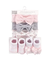 Hudson Baby Girls Headband and Socks Set, Velvet Knot, 0-9 Months