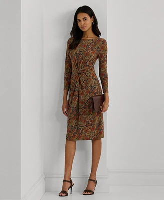 Lauren Ralph Women's Floral Twist-Front Stretch Jersey Dress