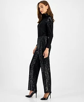 Anne Klein Women's Pull-On Sequinned Wide-Leg Pants