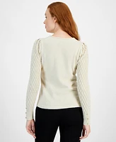 Anne Klein Women's Textured-Sleeve Metallic-Knit Sweater