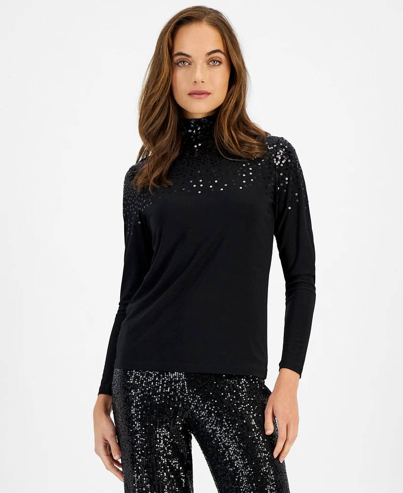 Anne Klein Women's Sequinned Turtleneck Top