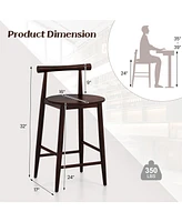 Counter Height Bar Chair Set with Acacia Wood Frame and Supporting Legs-Brown