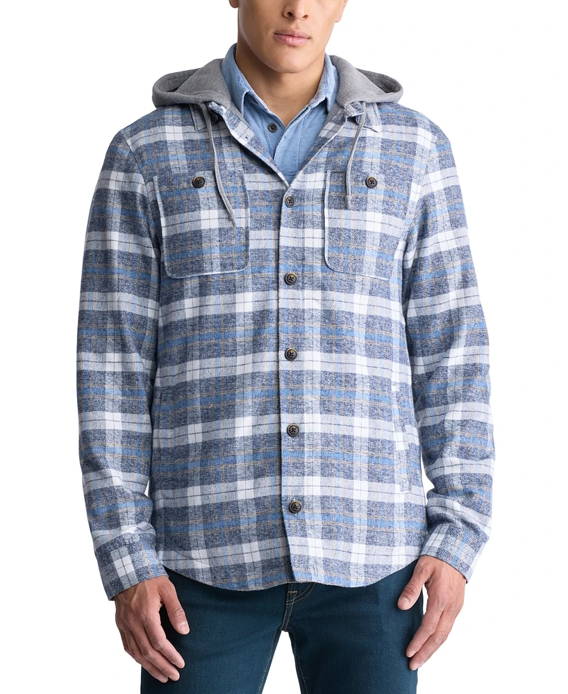 Buffalo David Bitton Men's Jakeim Long Sleeve Plaid Flannel Hooded Shirt-Jacket