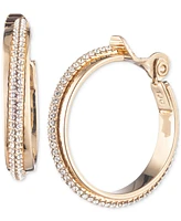 Lauren Ralph Lauren Gold-Tone Small Pave Hoop Clip-On Earrings, 0.98"