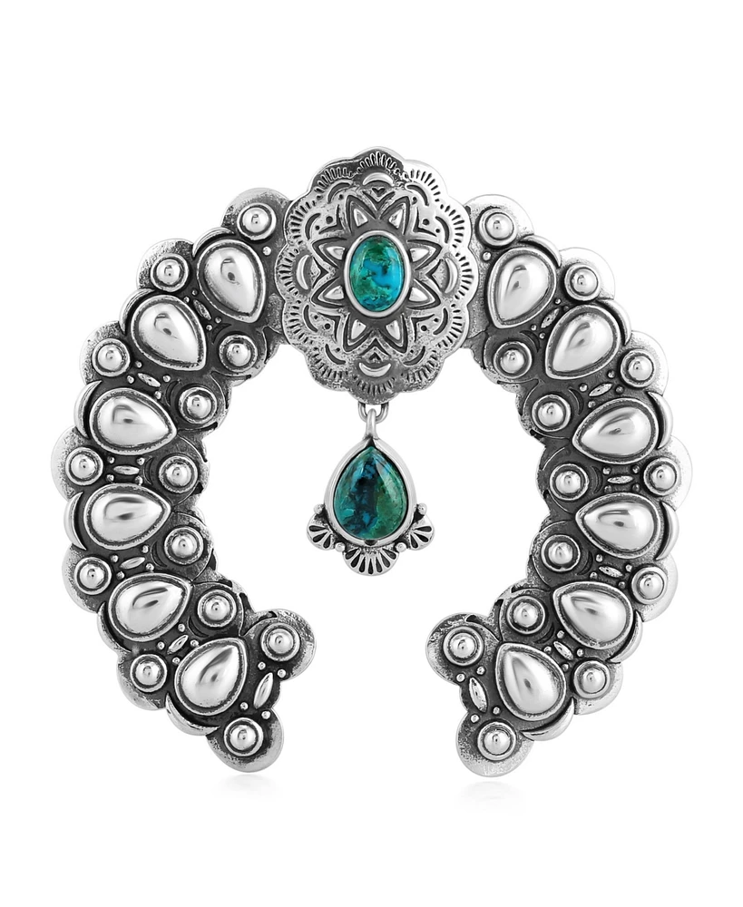 American West Jewelry Sterling Silver and Chrysocolla Gemstone Concha Naja Pendant Enhancer