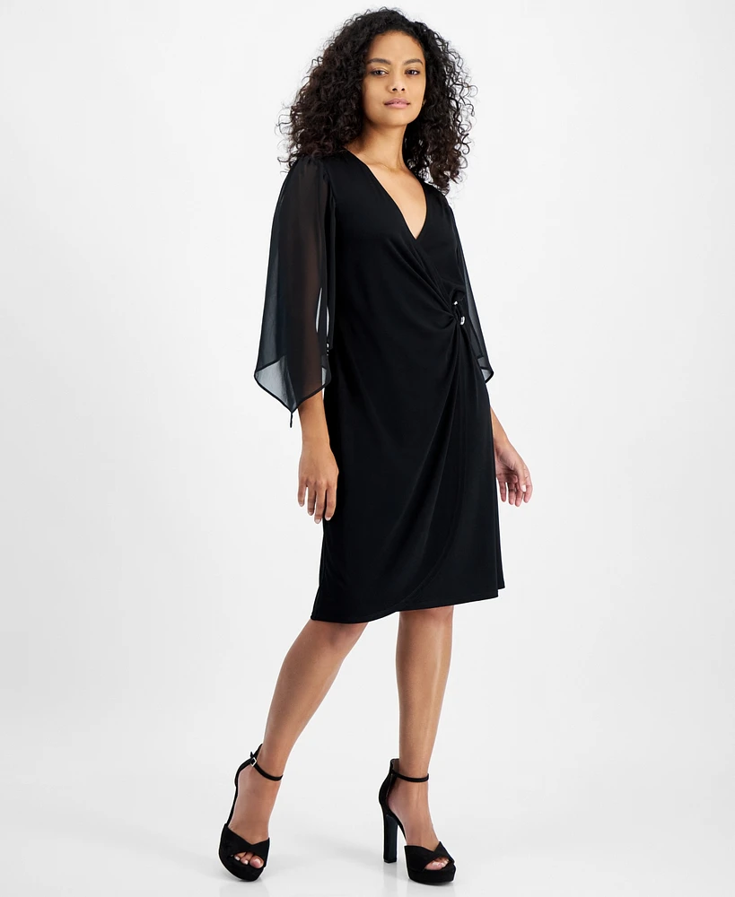 Connected Petite Cape-Sleeve Surplice Sheath Dress