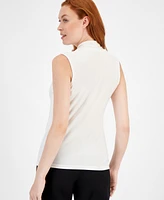 Anne Klein Women's Pleated-Neck Printed Sleeveless Top