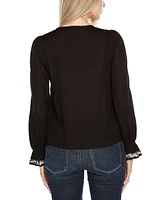 Belldini Black Label Women's Tie-Neck Embroidered-Front Blouse Top