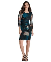 Dkny Petite Round-Neck Long-Sleeves Ruched Sheath Dress