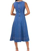 1.state Women's Scoop-Neck Sleeveless Denim Fit & Flare Dress