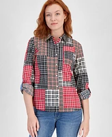 Nautica Jeans Women's Crescent Pond Plaid Roll-Tab Shirt