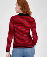 Nautica Jeans Women's Textured-Stripe Johnny-Collar Sweater