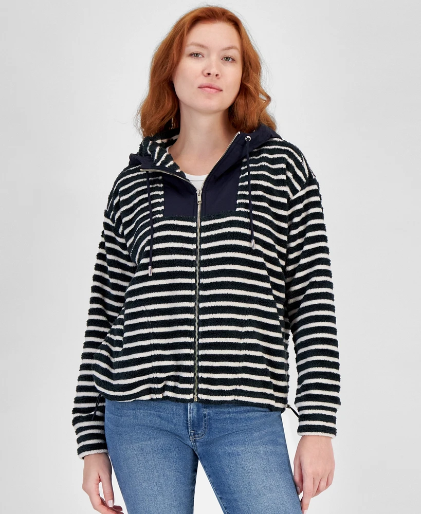 Nautica Jeans Women's Striped Hooded Zip-Up Sweatshirt