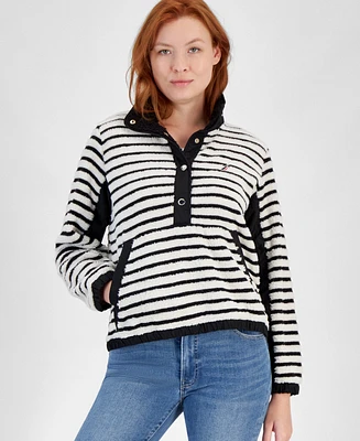 Nautica Jeans Women's Striped Pullover Sherpa Jacket