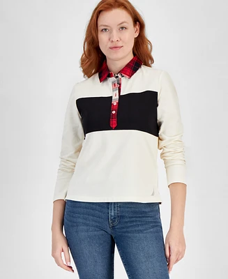 Nautica Jeans Women's Colorblocked Long-Sleeve Rugby Top