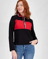 Nautica Jeans Women's Colorblocked Long-Sleeve Rugby Top