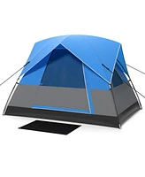 Slickblue 3 Person Outdoor Camping Tent with Removable Floor Mat for Camping Hiking Traveling-Blue