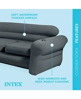 Intex Corner Sofa L-Shaped Inflatable Home Lounge Couch with Cupholders, Gray